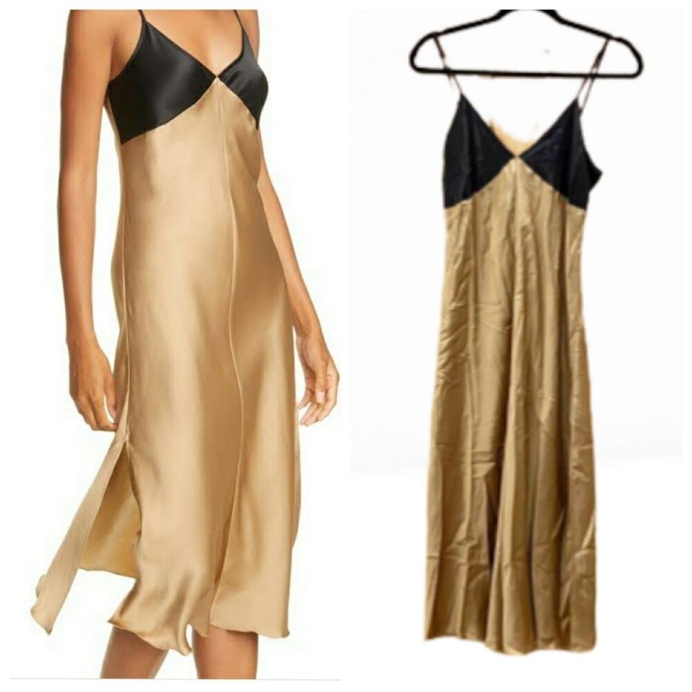 ATM Contrast Detail Silk Satin Slipdress